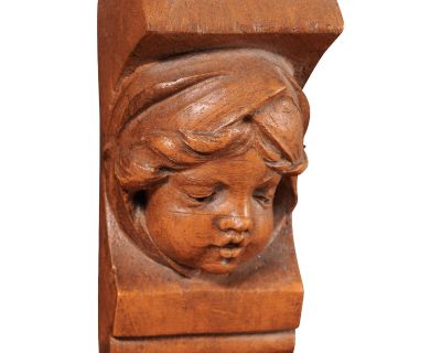 French Chubby Angel Face Terracotta Wall Bracket, 20th Century