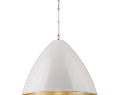 Lenox 1 Light Rod Pendant, Ceramic White and Gold Leaf