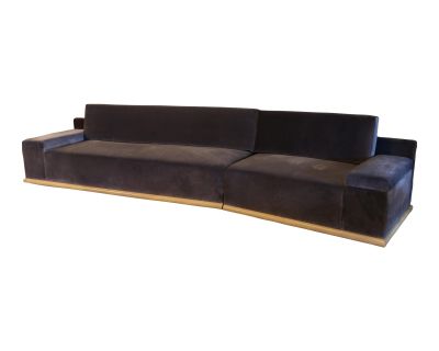 Custom Sectional Sofa in Lavender Purple Velvet With Maple Wood Base