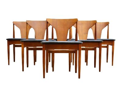 1960s Set of 6 Elliotts of Newbury Dining Chairs Teak & Black Leather