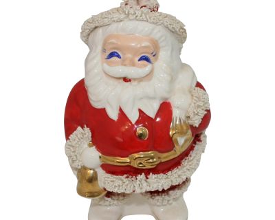 Vintage 1960s Scp Spaghetti Blue Eyed Santa With Bell Ceramic Figurine Bank