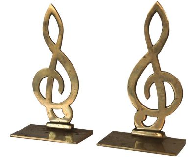 Vintage Brass Music Note Bookends - a Pair