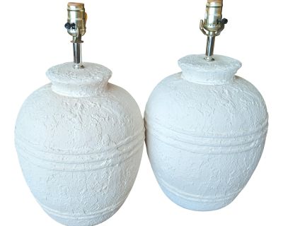 Post Modern Plaster White Ivory Cream Ginger Jar Table Lamps by Alsy - a Pair