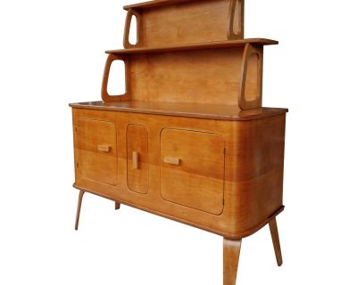 1940s Thaden-Jordan Sideboard Server With Graduated Two-Tiered Display Hutch