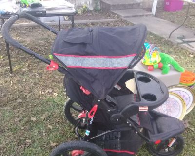 grey black red jogging stroller