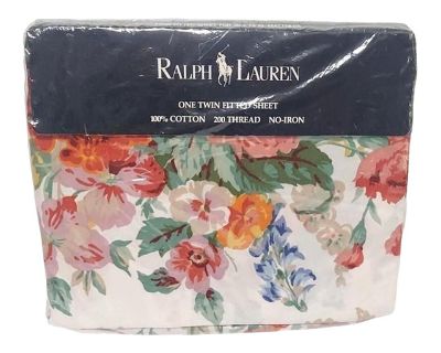 Vintage Ralph Lauren Southampton Floral Beach Multi Twin Fitted, New Old Stock