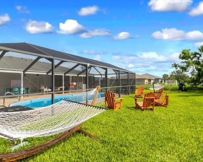Avg / night: $418. Centrally located duplex with on-site pool, firepit, patio, & BBQ - dog-friendly | Located in Cape Coral, FL | 3 Bed, 2 Bath | Pet-friendly. Dog-friendly. Max 8 guests. You'll love the fully renovated comfort and convenient central location of this sunny, single-level duplex. Close to downtown Cape Coral, Matlacha, and Pine Island, this inviting vacation rental is also just m...