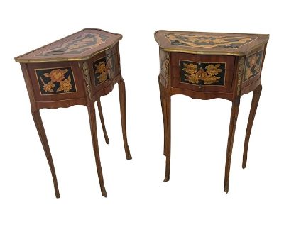 Mid 19th Century Baroque French Louis XVI Marquetry End Tables - a Pair