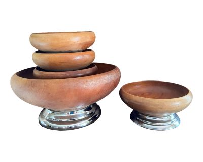 Mid-Century Hellerware Wooden Salad Bowl Serving Set - 5 Pieces