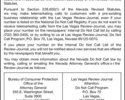 NOTICE TO REVIEW-JOURNAL HOME DELIVERY CUSTOMERS
