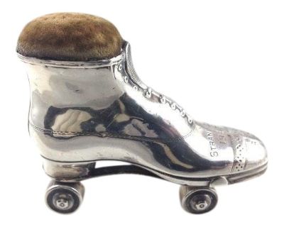 Antique English Sterling Silver Pin Cushion Novelty Roller Boot Edwardian 1909