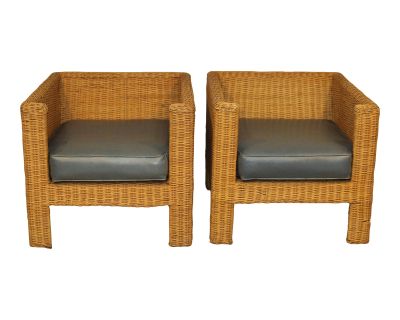 Vintage Wicker Club Chairs- Set of 2