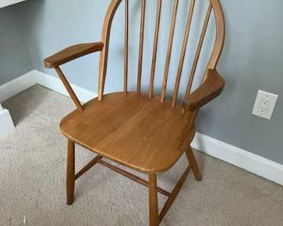 White side table, wooden chair,