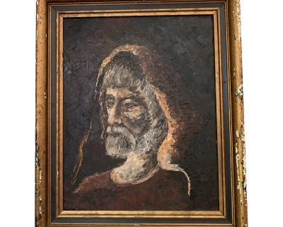 Vintage Oil Portrait Painting of a Bearded Man, Framed