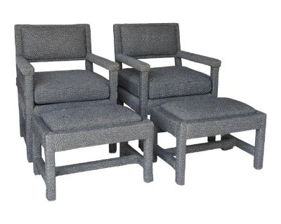 1960s Vintage Parsons-Style Matching Chairs & Ottomans Newly Upholstered - 2 Sets