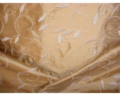 Kravet 24637 Antique Gold Embroidered Silk Scroll Vine Upholstery Fabric - 1-1/8 Yards