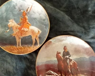 Collectible plates from original oil paintings by the Dean of Western Artist Olaf Wieghorst Fairmont Fine China Perfection in Porcelain. These are numeraled Edition of 5000 the Sioux Warrior plate is 1854/5000 1978 Olaf Wieghorst. And the Indian Scout is 188/5000 1979 Olaf Wieghorst. These plates originally sold for 65.00 each plate, and now here is your chance to own both of these collectibles...
