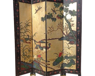 Gorgeous Asian Screen in Good Vintage Condition. Solid and Firm. The Screen is old has has many chips to the paint. Otherwise... other wear is usual for its age. Please study the photos and ask questions. Overall a Gorgeous Screen that you will love having in your home!! Measurements: 72"High x 66" x 1" Please keep in mind that this is a Vintage Piece and has its normal signs of wear. This is w...