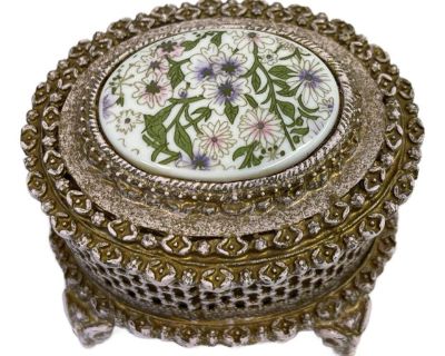 Vintage Italian Firenze Porcelain and Metal Trinket Box