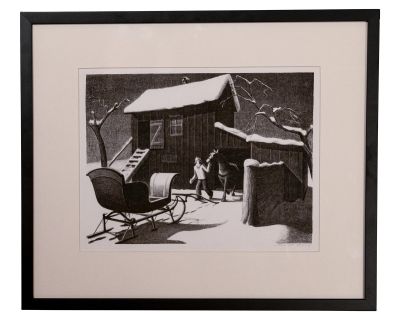 American Wpa Grant Wood Original Signed Lithograph "December Afternoon" 1941, Framed