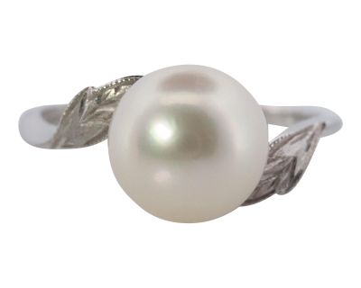 Vintage Mikimoto 14k Gold Mikimoto Diamond Pearl Ring Size 6.5