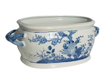 1920s Antique Blue/White Orchid Pot/Foot Bath