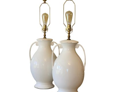 Pair of Large White Ceramic Modern Farmhouse Lamps by Chelsea House