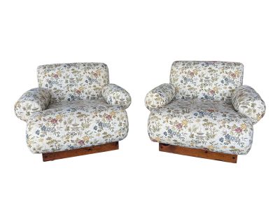 Vintage Upholstered Chinoiserie Club Chair Pair