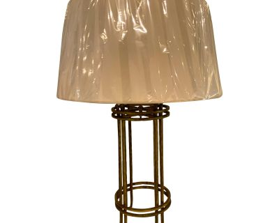 Visual Comfort Cage Table Lamp in Gilded Iron With Natural Paper Shade