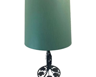 Vintage Bronze Metal Leaf and Flower Design With Green Celadon Shade