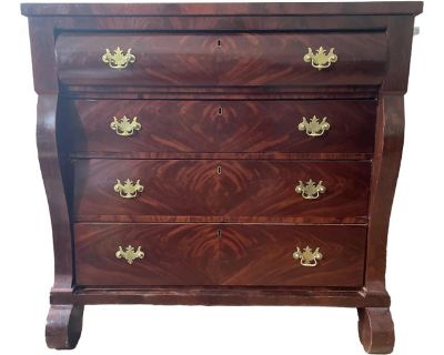 Empire Chest of Drawers, Book Match Flame Mahogany Veneer, Circa 1850