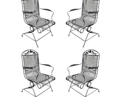 1950s Mid-Century Woodard Wrought Iron High Back Gliding Lounge Chairs - Set of 4