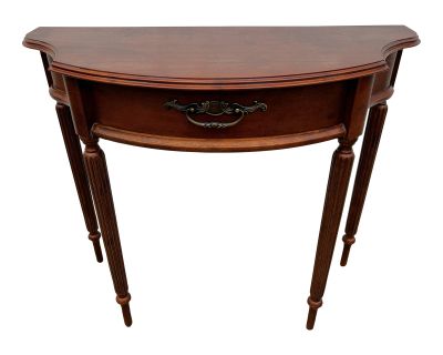 Vintage Antique Style Mahogany Demi Lune Half Moon Hall Side Accent Table Drawer