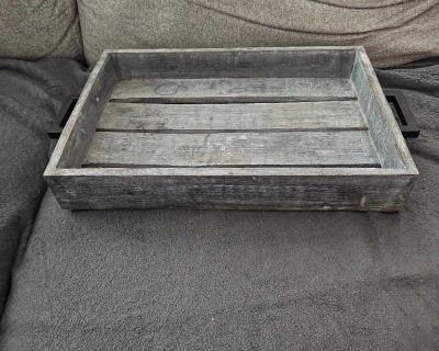 Gorgeous Rustic Wood Tray with Metal Handles