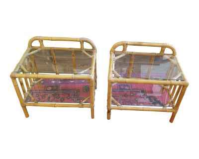 Contemporary Bamboo and Glass Side Tables - a Pair