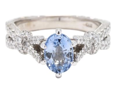 1.35ctw Sapphire and Diamond Engagement Ring, 14k White Gold, Ring Size 5