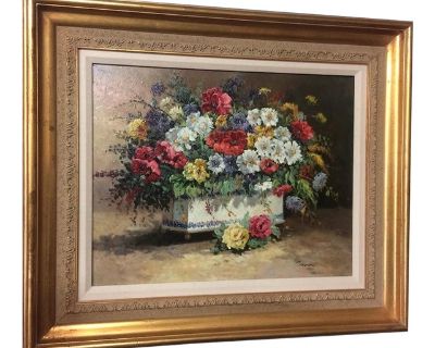 Vintage Oil on Board, Still Life Art Floral, Framed and Signed