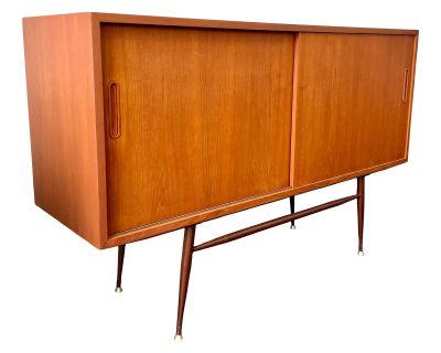 1960s Refinished Vintage Mid Century Poul Hundevad Danish Teak Credenza/Tv Console/Record Cabinet. Made in Denmark.