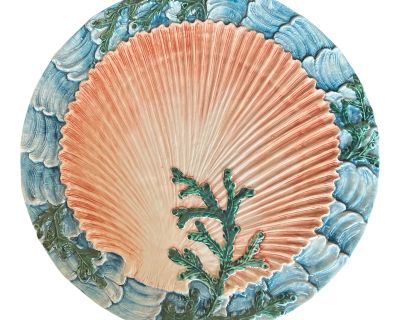 Vintage Handpainted Italian Scallop and Seaweed Majolica Platter