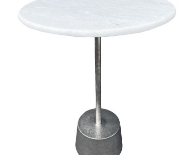 Deco White Marble & Nickel Side Table