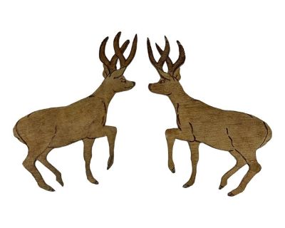 Vintage Pair of Rustic Wood Cutout & Painted Prancing Dears, Wall Art