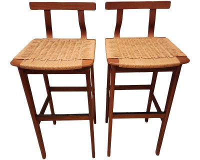 1960s Mid-Century Modern Danish Teak Pair of Bar Stools