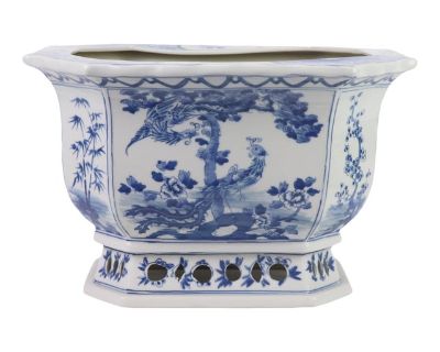 1990s Blue/White Porcelain Flowerpot -Handpainted