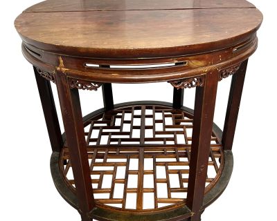 Antique Chinese Demilune 'Half Moon' Tables Lattice/Fret Panels, a Pair