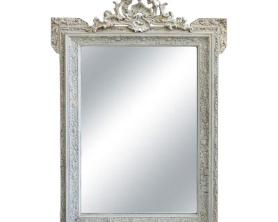 French Antique White Carved Mirror