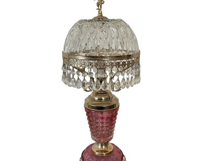 Italian Mid-Century Mauve Rose and White Cut Crystal and Brass Table Lamp