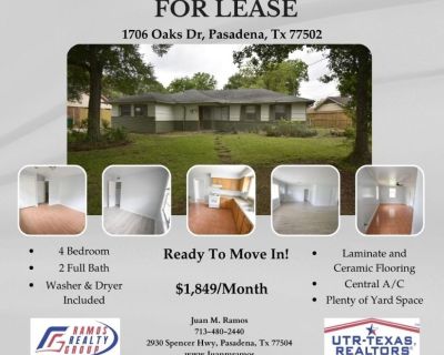 CASA DE RENTA EN PASADENA TEXAS
PRECIO: $1,849por mes
Ubicada: 1706 Oaks Dr, Pasadena, TX 77502
4 CUARTOS 2 BAÑOS GARAGE PARA 2 CARROS
Ingrese a esta casa con amplio espacio para las necesidades de su familia. Con cuatro Recamaras cómodas, hay mucho espacio para que todos se relajen y descansen. Dos baños completos garantizan comodidad durante las mañanas ocupadas, mientras que la gran sala y c...
