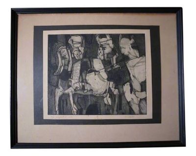 Mid 20th Century The Conquest of Crete, Mysterious Abstract Lithograph, Framed