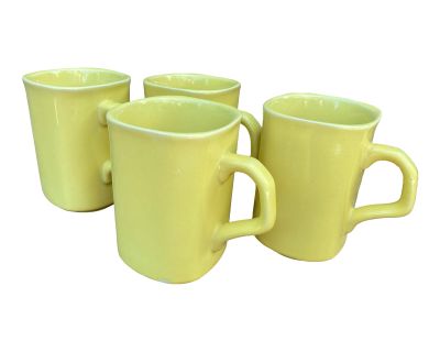 Vintage Mid-Century Modern Set of 4 Yellow Hand Thrown Coffee Mugs