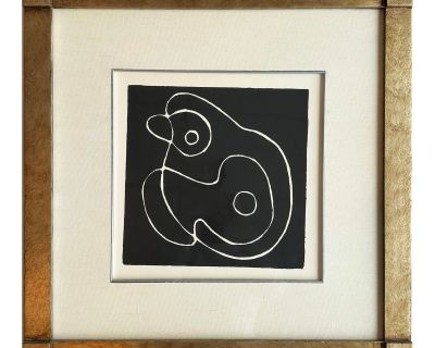 Mid-Century Style Black Abstract in Silver Frame